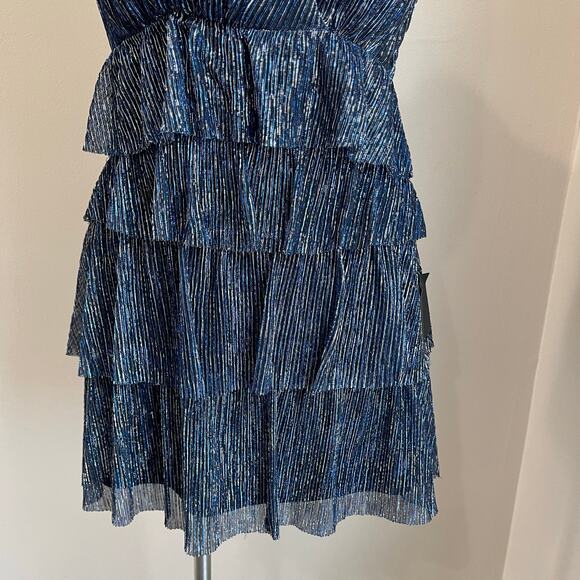 Lulus Glowing Gorgeous Blue Multi Metallic Tiered Mini Dress Size Small - Picture 6 of 13